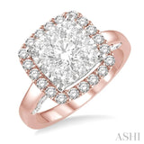 1 1/2 Ctw Cushion Shape Lovebright Round Cut Diamond Cluster Ring in 14K Rose and White Gold