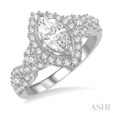 3/4 ctw Marquise Shape Twisted Shank Semi-Mount Round Cut Diamond Engagement Ring in 14K White Gold