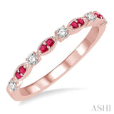 1/6 Ctw Round Cut Diamond and 1.35mm Ruby Precious Stone Wedding Band in 14K Rose Gold