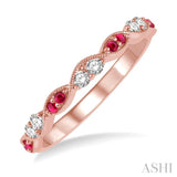 1.35 MM Round Cut Ruby and 1/5 Ctw Round Cut Diamond Half Eternity Wedding Band in 14K Rose Gold