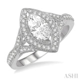 3/8 ctw Marquise Shape Semi-Mount Round Cut Diamond Engagement Ring in 14K White Gold