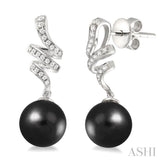 9x9mm Cultured Black Pearl and 1/5 Ctw Round Cut Diamond Earrings in 14K White Gold