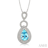 10x7mm Pear Shape Aquamarine and 1/3 Ctw Round Cut Diamond Pendant in 14K White Gold with Chain