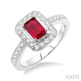 6x4MM Octagon Cut Ruby and 1/3 Ctw Round Cut Diamond Ring in 18K White Gold