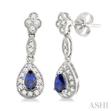 5x3MM Pear Shape Sapphire and 1/3 Ctw Round Cut Diamond Earrings in 14K White Gold