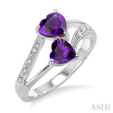 5 & 6MM Heart Shape Amethyst and 1/20 Ctw Round Cut Diamond Ring in 14K White Gold