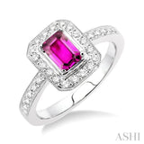 6x4MM Octagon Cut Pink Sapphire and 1/3 Ctw Round Cut Diamond Ring in 18K White Gold
