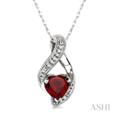 7mm Heart Shape Garnet and 1/20 Ctw Single Cut Diamond Pendant in 14K White Gold with Chain