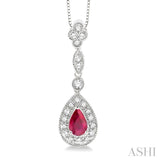 6x4MM Pear Shape Ruby and 1/4 Ctw Round Cut Diamond Pendant in 14K White Gold with Chain