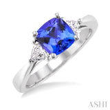 6x6MM Cushion Cut Tanzanite and 1/3 Ctw Trillion Cut Diamond Ring in 14K White Gold