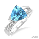 8X8mm Trillion Cut Blue Topaz and 1/20 Ctw Single Cut Diamond Ring in Sterling Silver