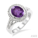 10x8 MM Oval Cut Amethyst and 1/20 Ctw Single Cut Diamond Ring in Sterling Silver