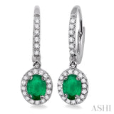 5x3 mm Oval Cut Emerald and 1/4 Ctw Round Cut Diamond Earrings in 14K White Gold - Custom