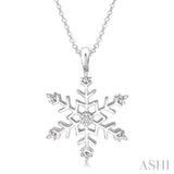 1/20 Ctw Single Cut Diamond Snow Flakes Pendant in Sterling Silver with Chain