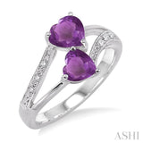 5&6 mm Heart Shape Amethyst and 1/50 Ctw Single Cut Diamond Ring in Sterling Silver