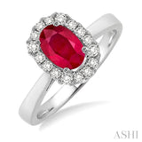 6x4 MM Oval Cut Ruby and 1/6 Ctw Round Cut Diamond Ring in 14K White Gold