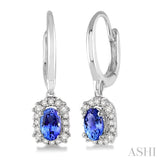 5x3 MM Oval Cut Tanzanite and 1/6 Ctw Round Cut Diamond Earrings in 14K White Gold