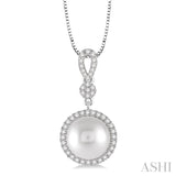 10x10 MM Cultured Pearl and 1/3 Ctw Round Cut Diamond Pendant in 14K White Gold with Chain