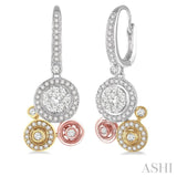7/8 Ctw Round Cut Diamond Lovebright Fashion Earrings in 14K Tri Color Gold
