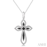 1/10 Ctw Round Cut White and Black Diamond Cross Pendant in Sterling Silver with Chain