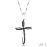 1/5 Ctw Round Cut Black Diamond Cross Pendant in Sterling Silver with Chain