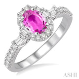 6x4 MM Oval Shape Pink Sapphire and 3/8 Ctw Diamond Ring in 14K White Gold