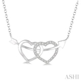 1/20 Ctw Round Cut Diamond Twin Heart Pendant in Sterling Silver with Chain