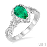 7x5 MM Pear Shape Emerald and 1/2 Ctw Diamond Ring in 14K White Gold