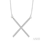 1/6 Ctw Geometric X-Shape Round Cut Diamond Pendant With Link Chain in 10K White Gold