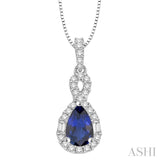 7x5 MM Pear Shape Sapphire and 1/3 Ctw Diamond Pendant in 14K White Gold with Chain