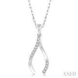 1/10 Ctw Wishbone Charm Round Cut Diamond Pendant With Link Chain in 10K White Gold