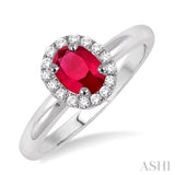 6x4 MM Oval Shape Ruby and 1/6 Ctw Round Cut Diamond Ring in 14K White Gold