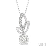 1/6 Ctw Leafy Round Cut Diamond Lovebright Pendant With Link Chain in 14K White Gold