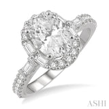 5/8 ctw Oval Shape Baguette and Round Cut Diamond Semi-Mount Engagement Ring in 14K White Gold