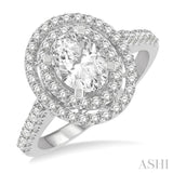 5/8 Ctw Oval Shape Semi-Mount Double Row Diamond Engagement Ring in 14K White Gold