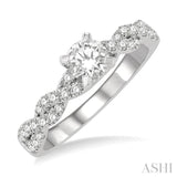7/8 ctw Twisted Shank Diamond Engagement Ring With 1/2 ctw Round Cut Center Stone in 14K White Gold