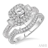 1 Ctw Diamond Wedding Set with 7/8 Ctw Princess Cut Engagement Ring and 1/6 Ctw Wedding Band in 14K White Gold