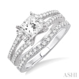 1 1/10 Ctw Diamond Wedding Set with 7/8 Ctw Princess Cut Engagement Ring and 1/4 Ctw Wedding Band in 14K White Gold
