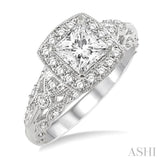 1 Ctw Diamond Engagement Ring with 5/8 Ct Princess Cut Center Stone in 14K White Gold