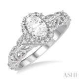 1/3 Ctw Round Diamond Oval Halo Vintage Inspired Semi-Mount Engagement Ring in 14K White Gold
