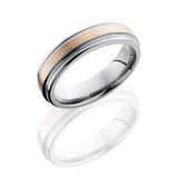 Titanium 6mm Flat Band with Rounded Edges, Milgrain, and 1mm 14KR