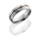 Titanium 7mm Domed Band with Anodized Barbed Wire Pattern