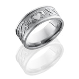 Titanium 9mm Flat Band with Claddagh Celtic Pattern
