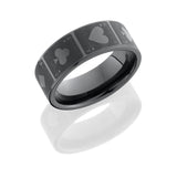 Ceramic 8mm flat band with face card engravings