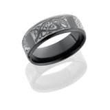 Zirconium 8mm beveled band with laser carved Serpents pattern