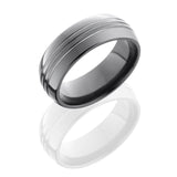 Zirconium 8mm Domed Band with three .5mm Grooves