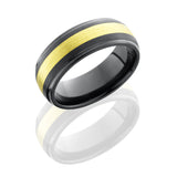 Zirconium 8mm Domed Band with Grooved Edges and 3mm 18KG
