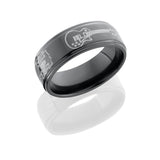 Zirconium 8mm flat band with grooved edges with milled guitar patterns