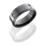 Zirconium 8mm Flat Band with Grooved Edges and Cross Pattern