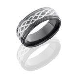 Zirconium 8mm Flat Band with Grooved Edges and Celtic Pattern